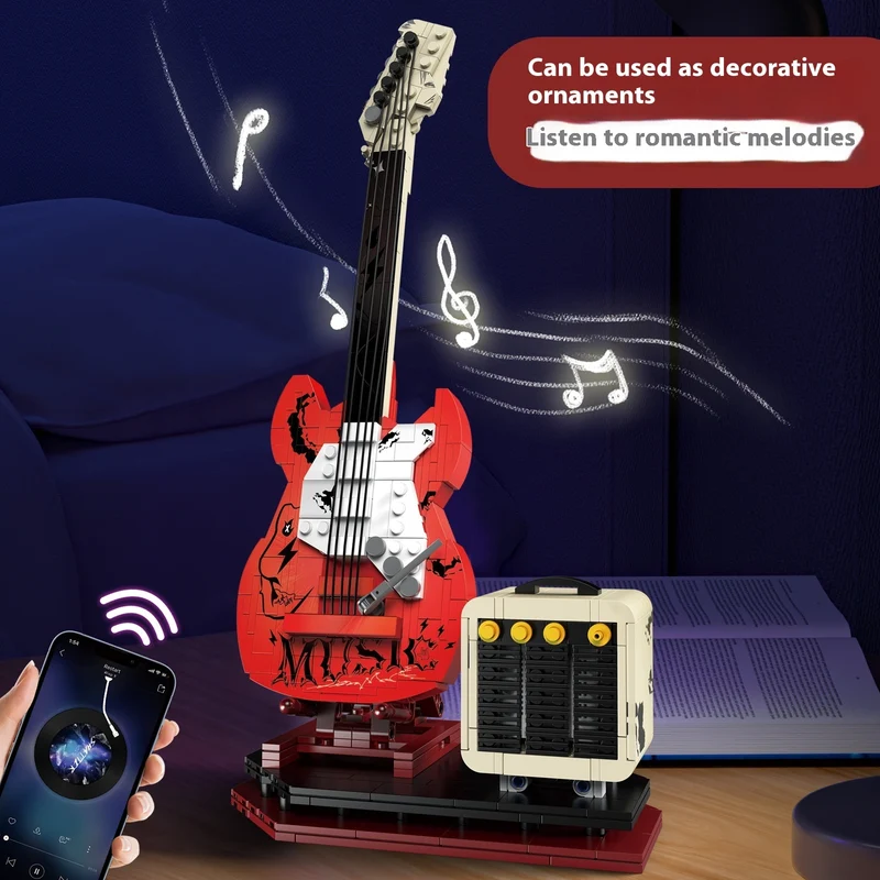 Rock Electric Guitar Music Assembling Building Blocks Bluetooth Speaker
