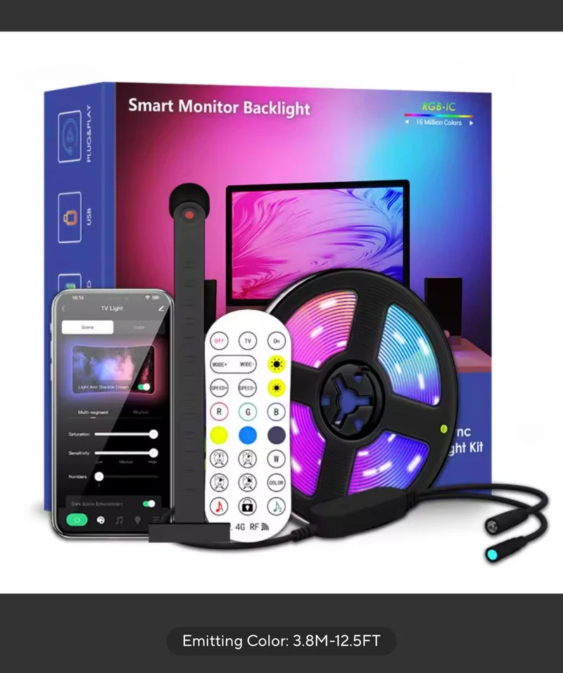 RGBIC LED TV Backlight Strip with Camera App Control Music Sync Smart Lights for Gaming Room 55-75inch Ambient Lighting