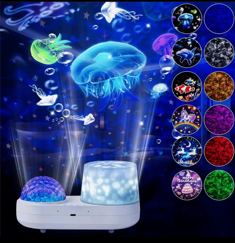 Ocean Wave Kids Projector Night Light Projector 360°Rotating Jellyfish Lamp Baby Toddler Bedroom Ceiling Birthday Christmas Gift