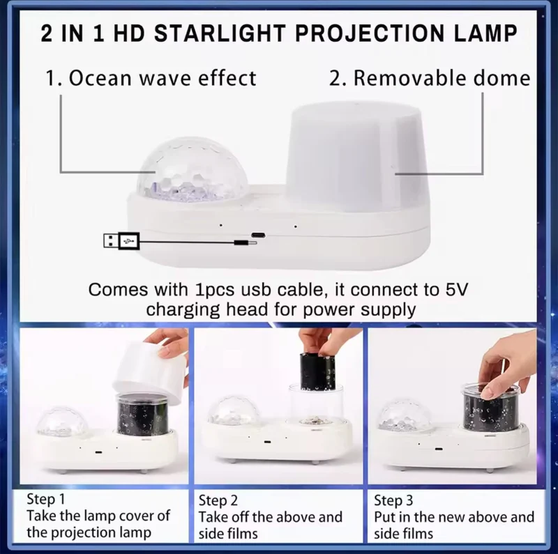 Ocean Wave Kids Projector Night Light Projector 360°Rotating Jellyfish Lamp Baby Toddler Bedroom Ceiling Birthday Christmas Gift