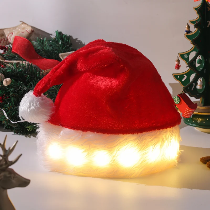 Christmas Hat LED Light Plush Luminous Santa Hat