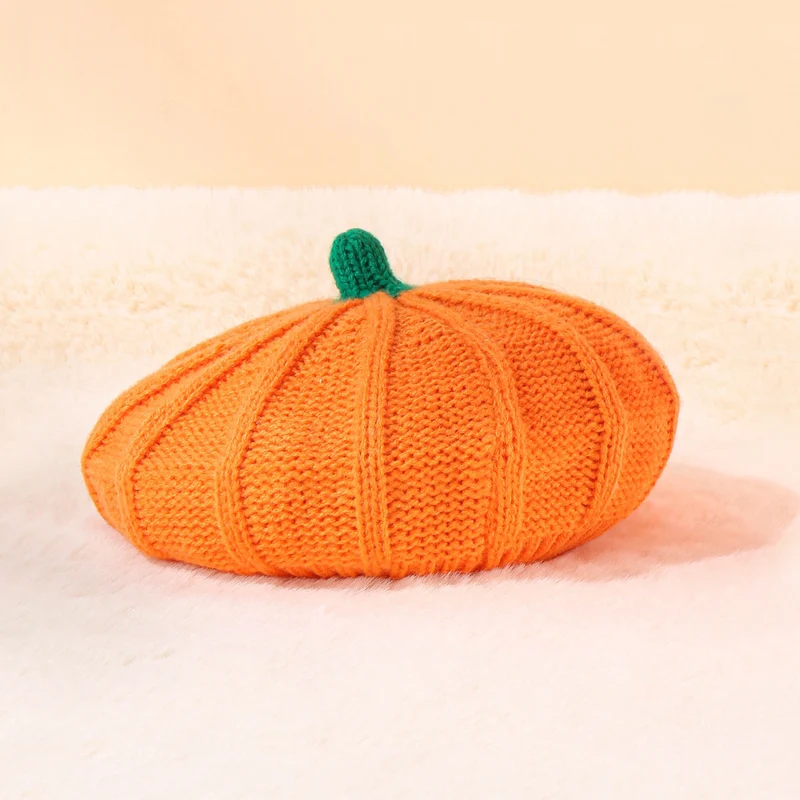 Halloween Pumpkin Parent Child Knitted Hat Warm And Cute Orange Beret