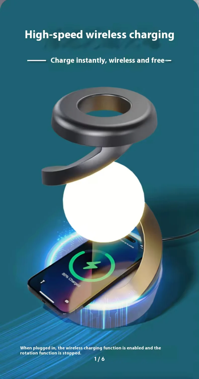 Rotating Moon Desk Lamp With Phone Wireless Charging Sensor Control Table Lamp