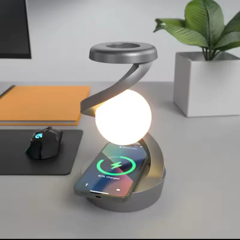 Rotating Moon Desk Lamp With Phone Wireless Charging Sensor Control Table Lamp