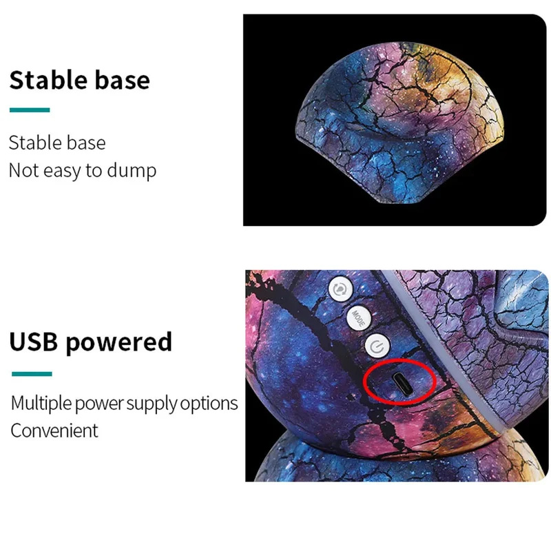 Dinosaur Eggshell Galaxy Star Projector with Soothing White Noise