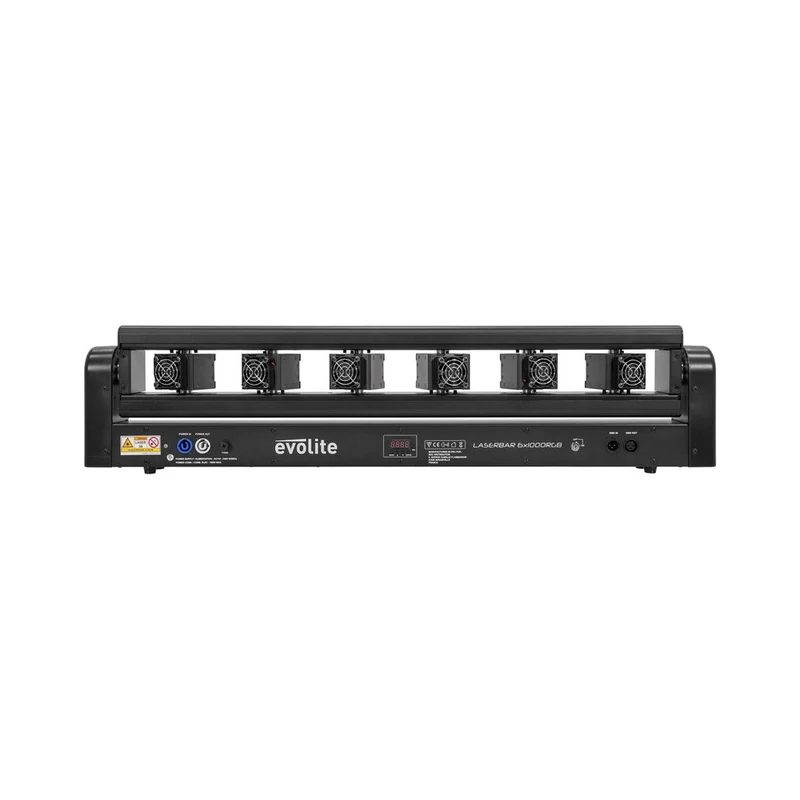 Evolite 6 × 1000 mW RGB laser bar, motorised scanning, TTL, DMX, stand-alone or music modes