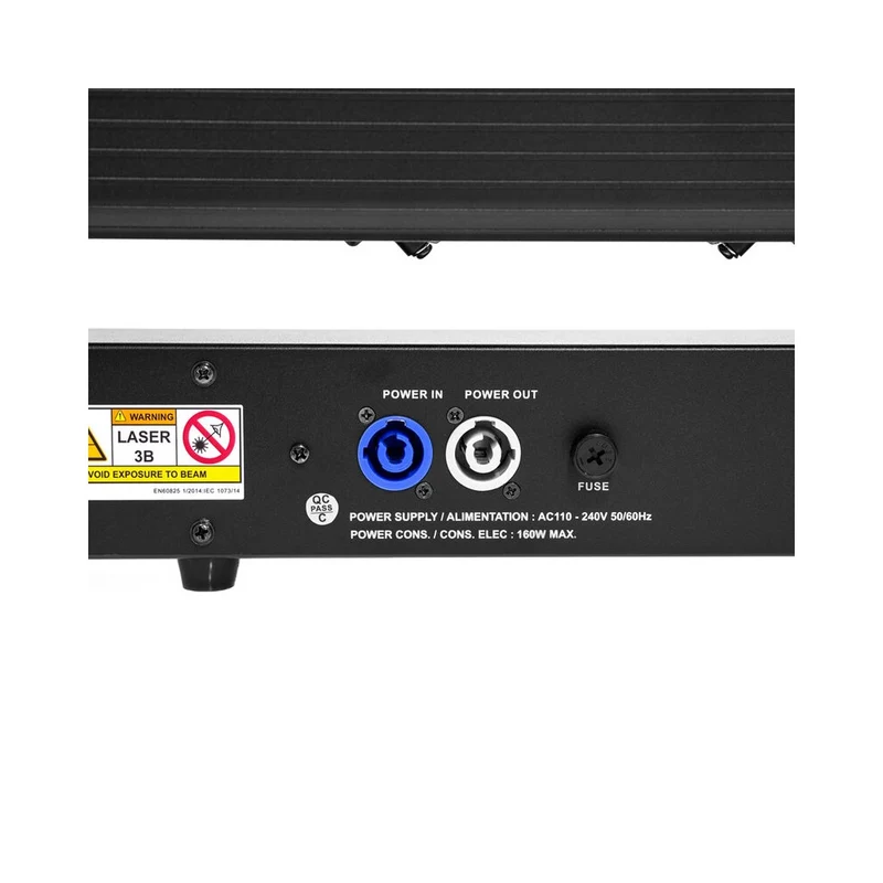 Evolite 6 × 1000 mW RGB laser bar, motorised scanning, TTL, DMX, stand-alone or music modes