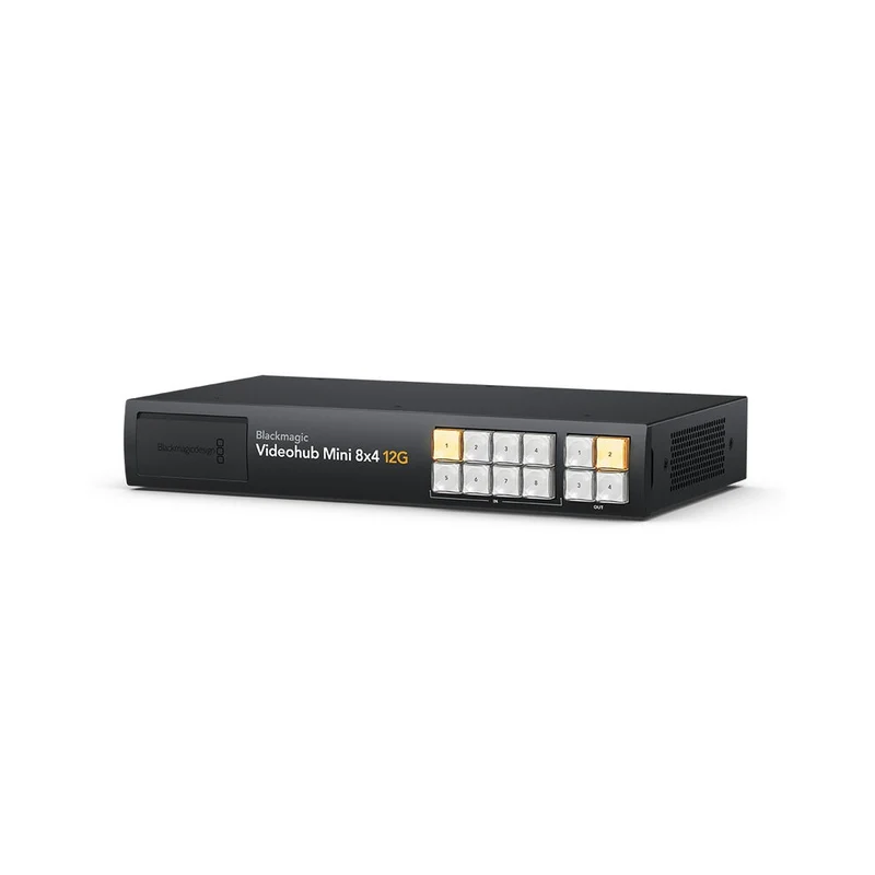 Blackmagic Design Compact SDI video router, 8 x 12G-SDI inputs and 4 outputs, clean switch technology, front-panel controls, eme