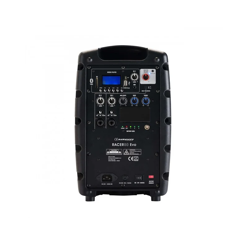 Audiophony 80 W RMS active battery-powered portable loudspeaker, 6" LF + 1" HF, USB / SD / BT5.0, talkover, effects
