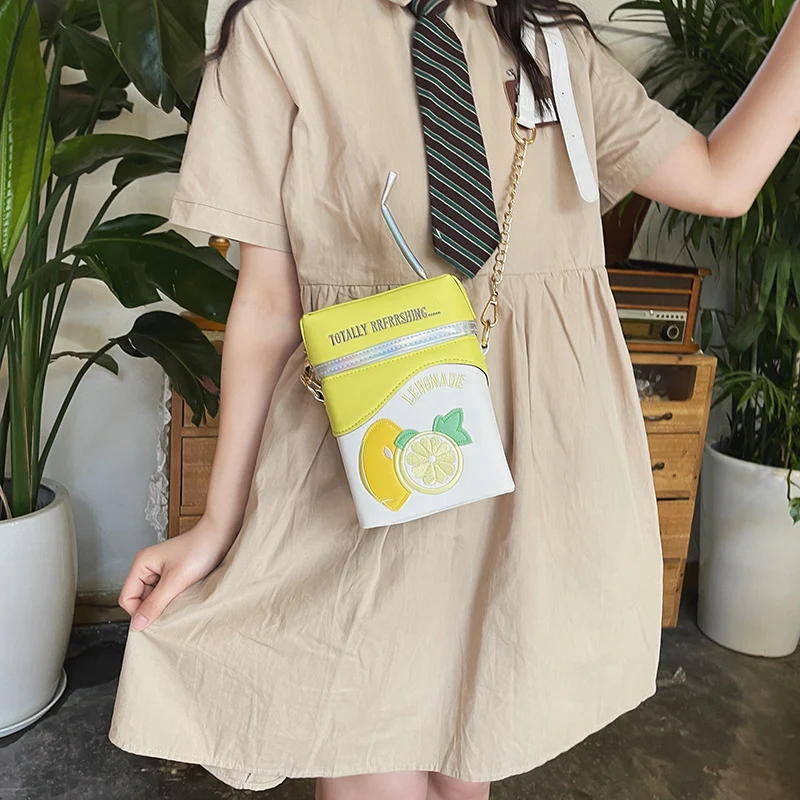 Embroidered Strawberry Milk Lemonade Juice Box Shoulder Bag