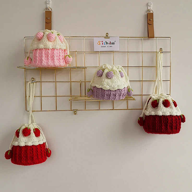 Strawberry Cupcake Knitted Bucket Bag