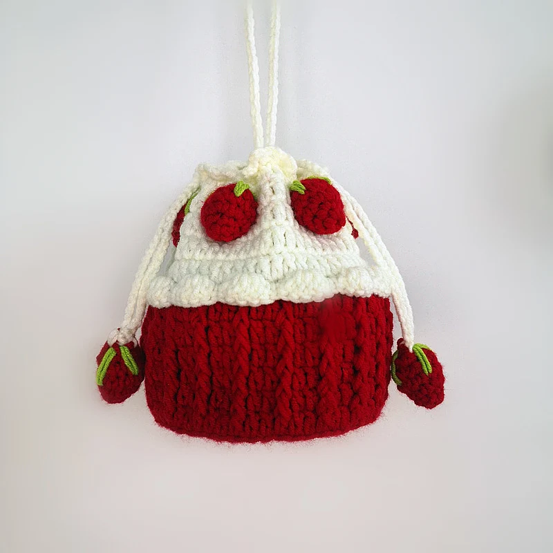 Strawberry Cupcake Knitted Bucket Bag