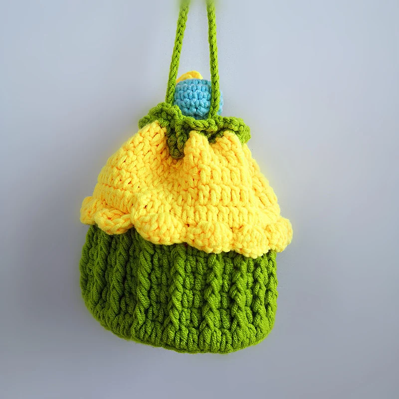 Strawberry Cupcake Knitted Bucket Bag