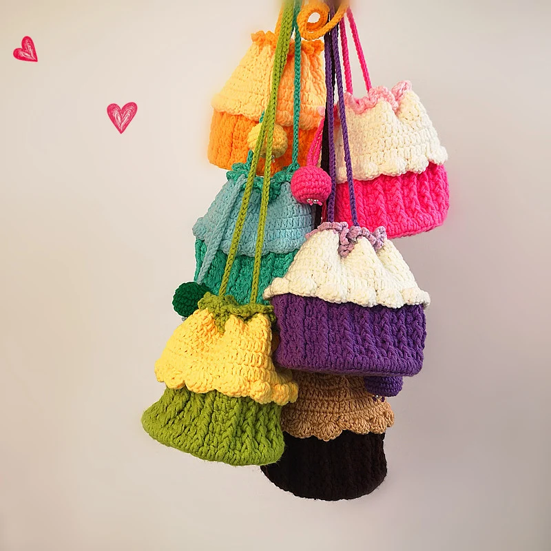 Strawberry Cupcake Knitted Bucket Bag