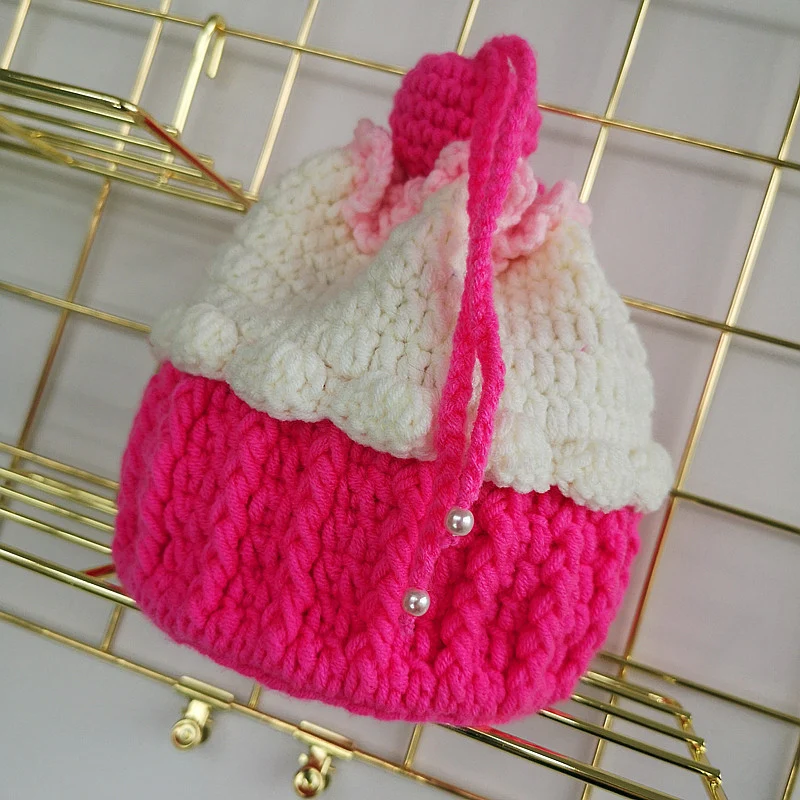 Strawberry Cupcake Knitted Bucket Bag