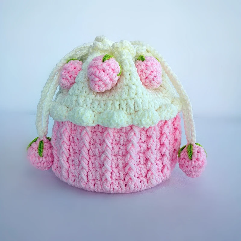 Strawberry Cupcake Knitted Bucket Bag