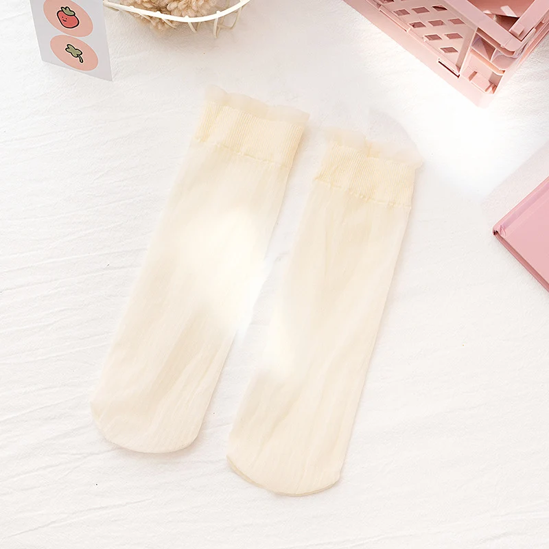Mid-calf Length Semi-Sheer Spring Fruit Embroidered Socks