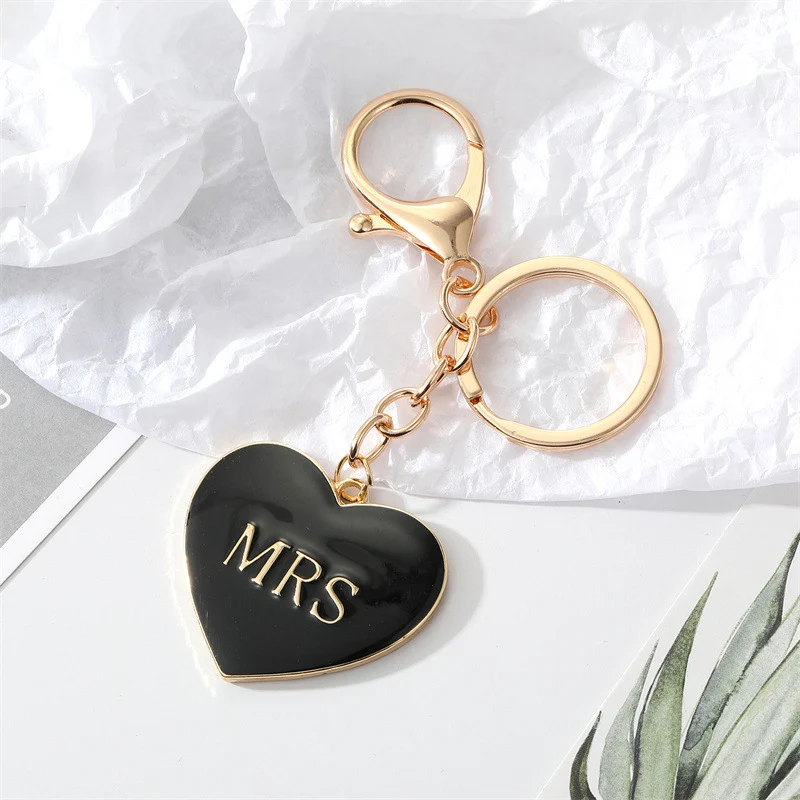MR and MRS Black and White Heart Shape Keychains