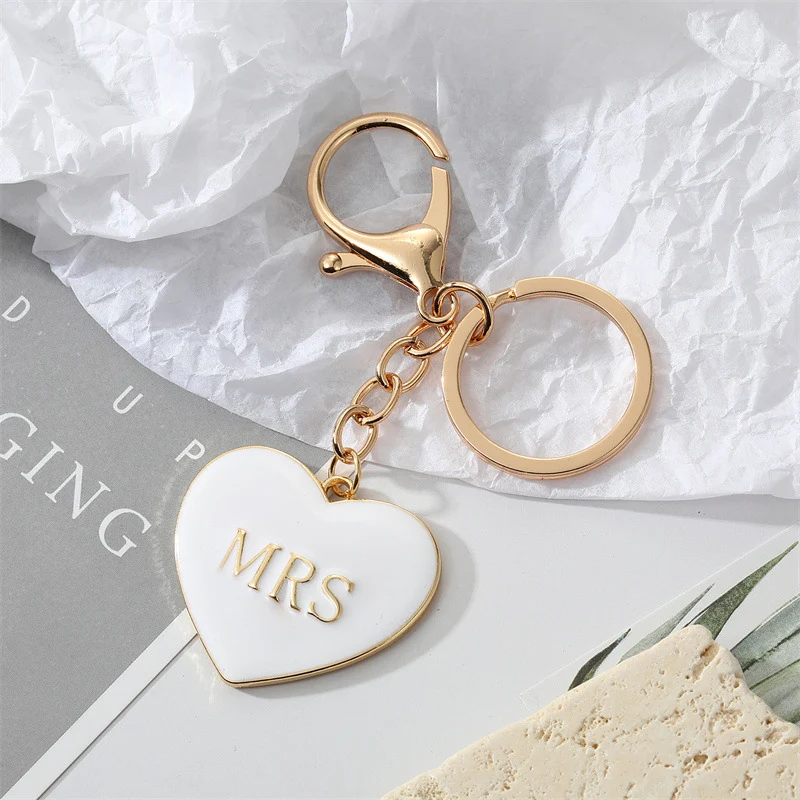 MR and MRS Black and White Heart Shape Keychains