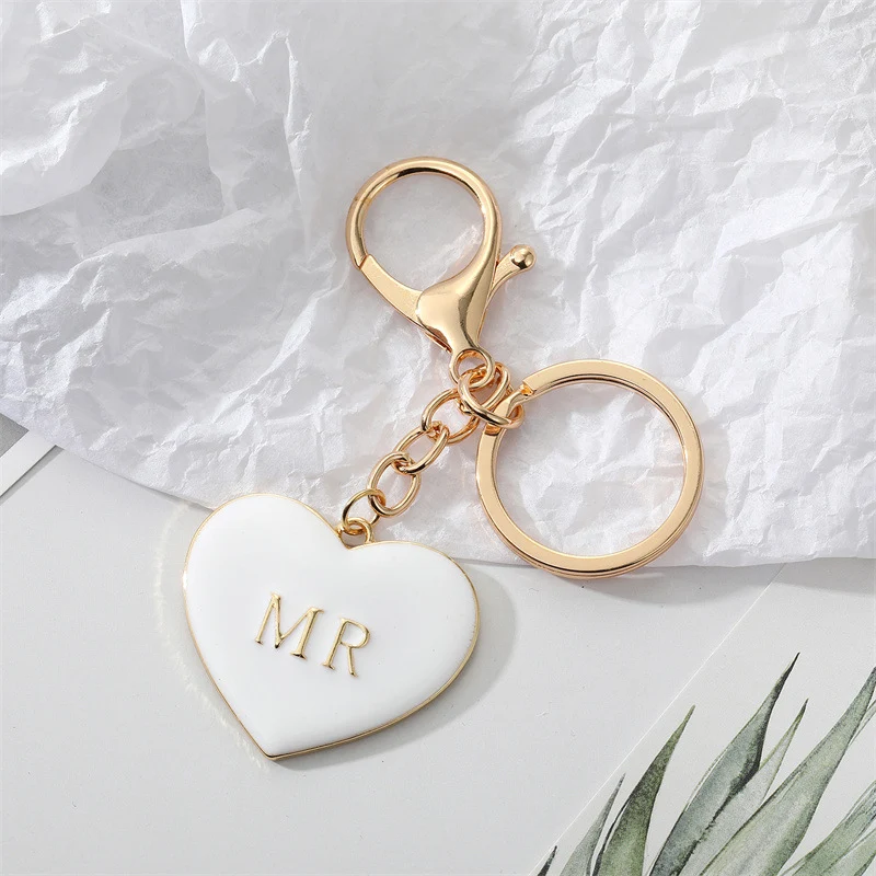 MR and MRS Black and White Heart Shape Keychains