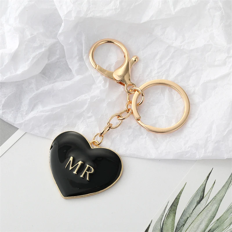 MR and MRS Black and White Heart Shape Keychains