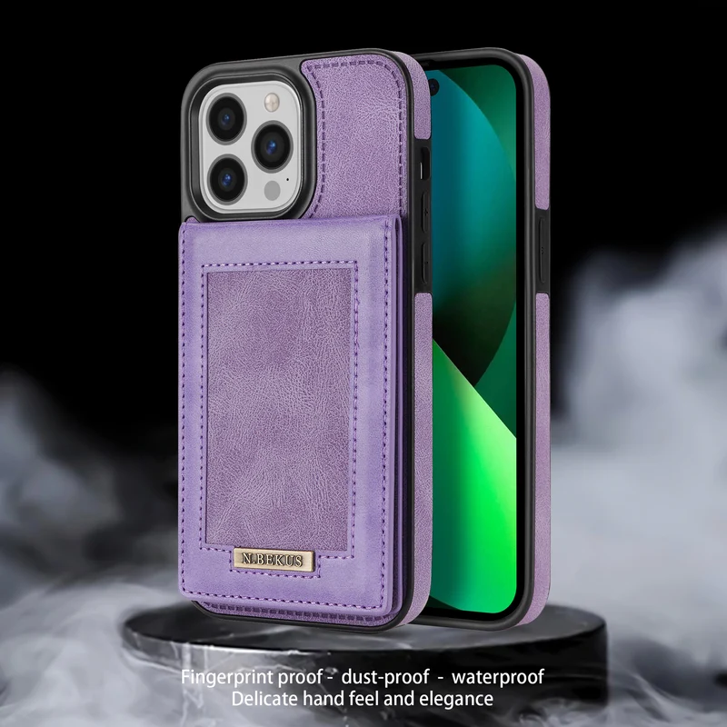 Card Holder Leather iPhone Case Photo Frame Magnetic Snap Protective