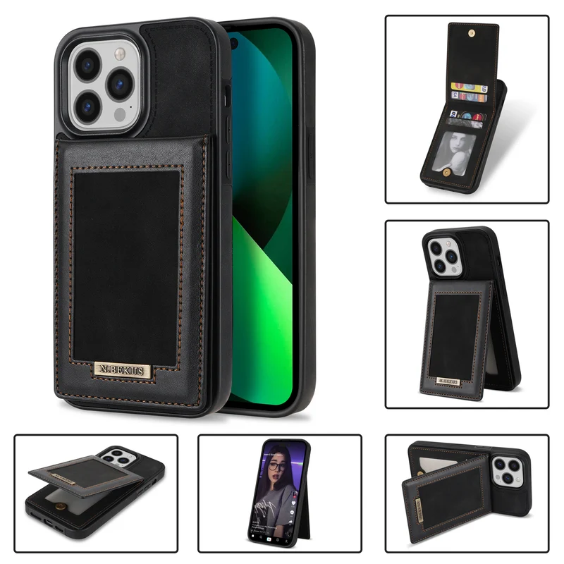 Card Holder Leather iPhone Case Photo Frame Magnetic Snap Protective