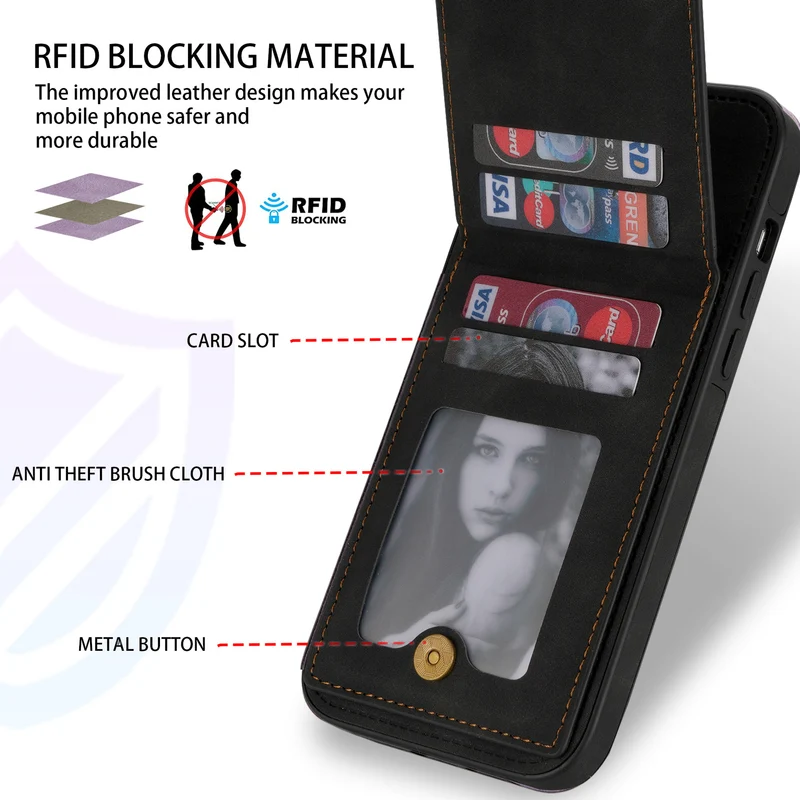 Card Holder Leather iPhone Case Photo Frame Magnetic Snap Protective