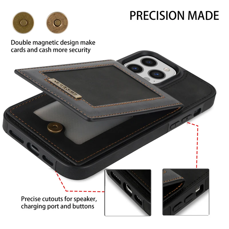 Card Holder Leather iPhone Case Photo Frame Magnetic Snap Protective