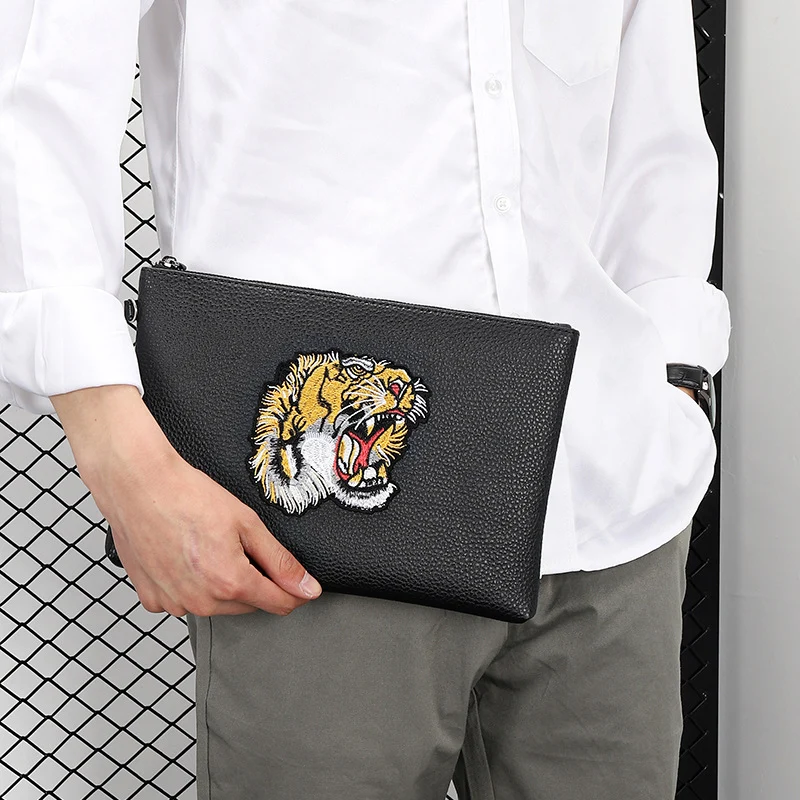 Tiger Head Embroidered Clutch