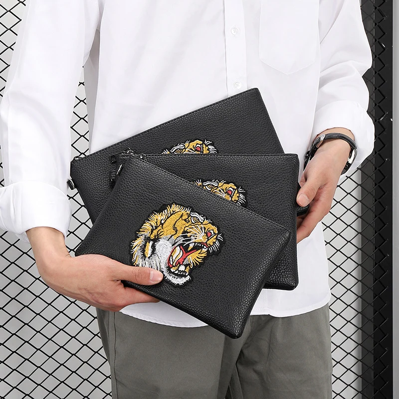 Tiger Head Embroidered Clutch