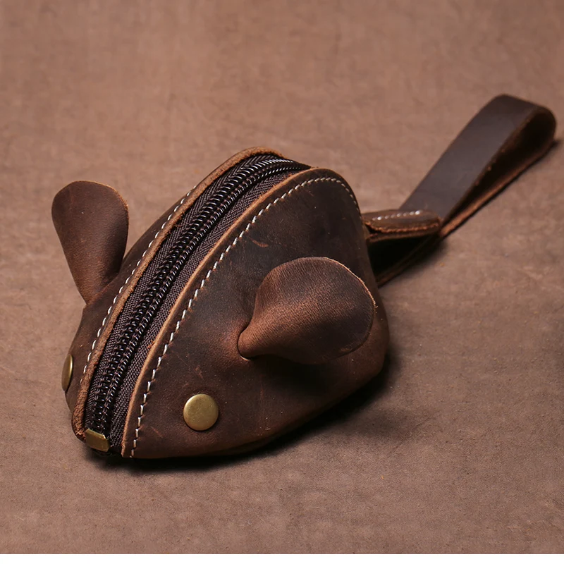 Genuine Leather Mouse Coin Purse Key Storage Bag