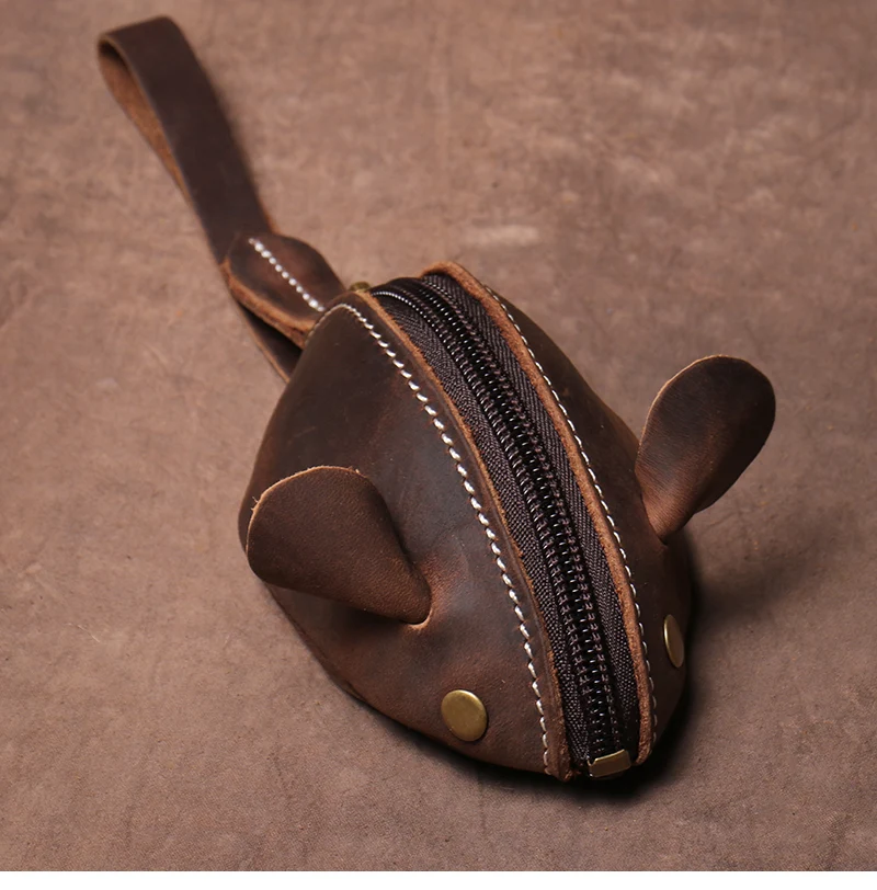 Genuine Leather Mouse Coin Purse Key Storage Bag