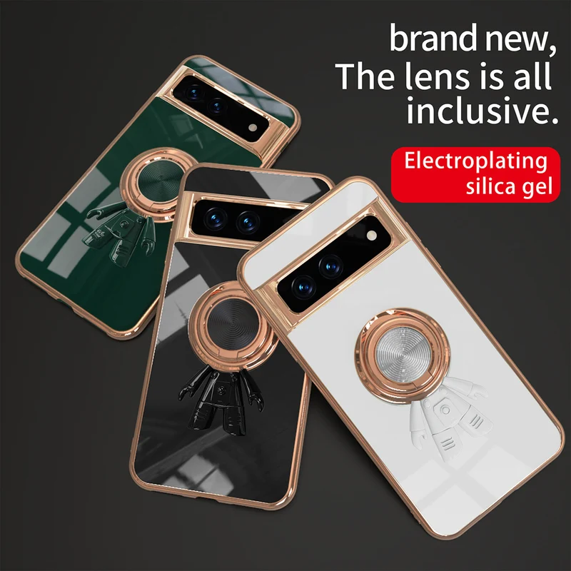 Creative Astronaut Ring Bracket Spaceman Electroplated Silicone Google Pixel Protective Case