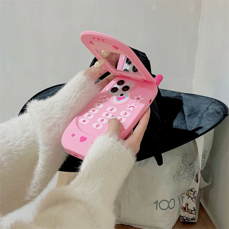 Cute Girly Flip Phone Shape Mirror iPhone Case