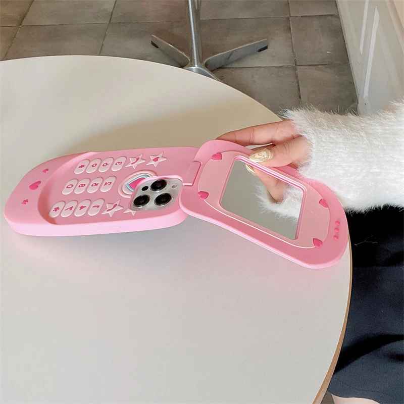Cute Girly Flip Phone Shape Mirror iPhone Case