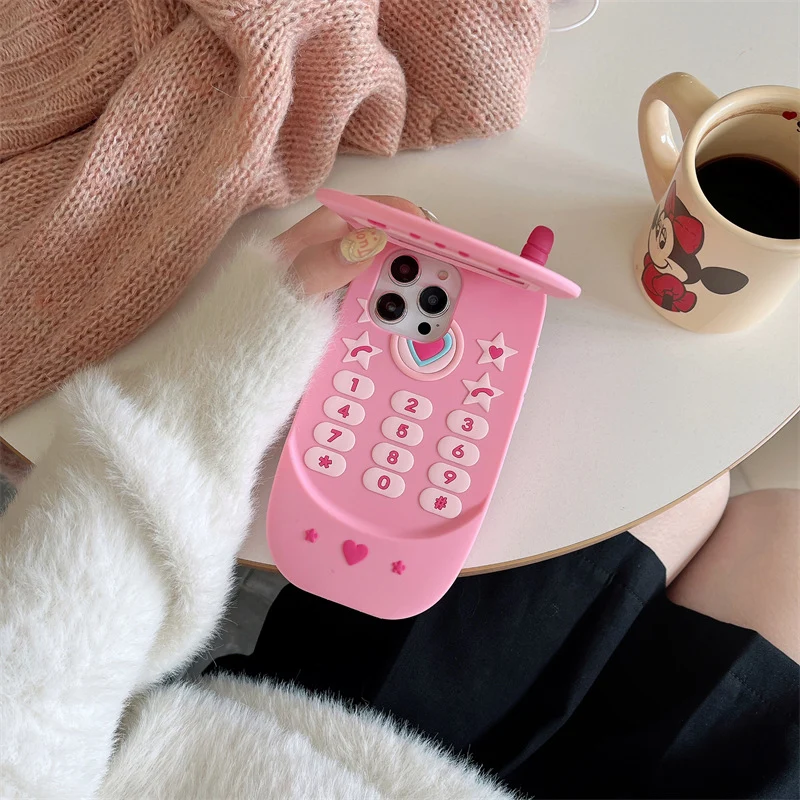 Cute Girly Flip Phone Shape Mirror iPhone Case