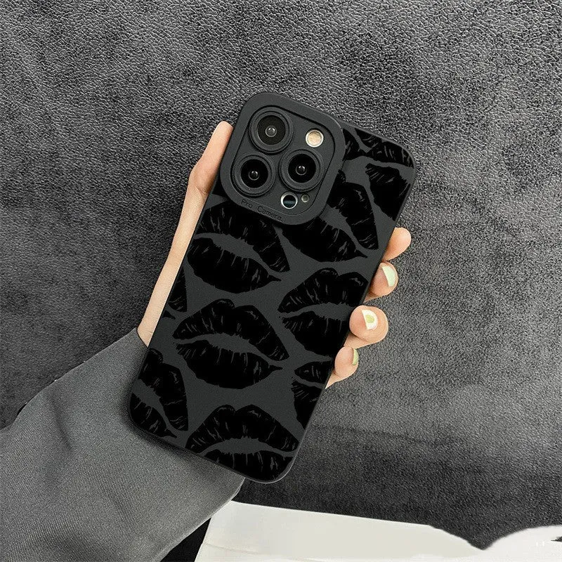 Monochrome Black Lips iPhone Case