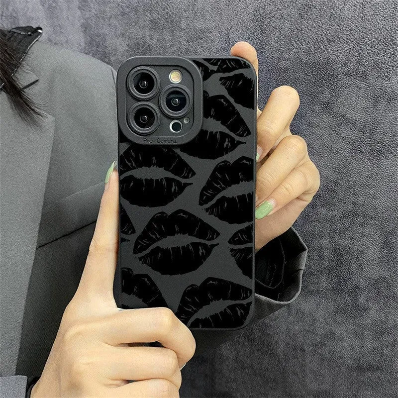 Monochrome Black Lips iPhone Case