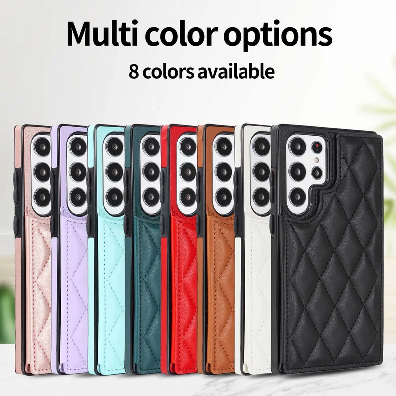 Quilted Leather Protective Wallet Phone Case