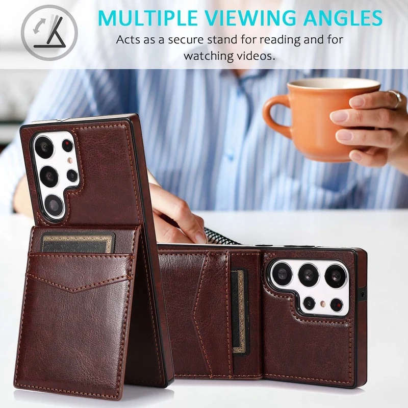 Solid Color Leather Card Wallet Samsung Phone Case