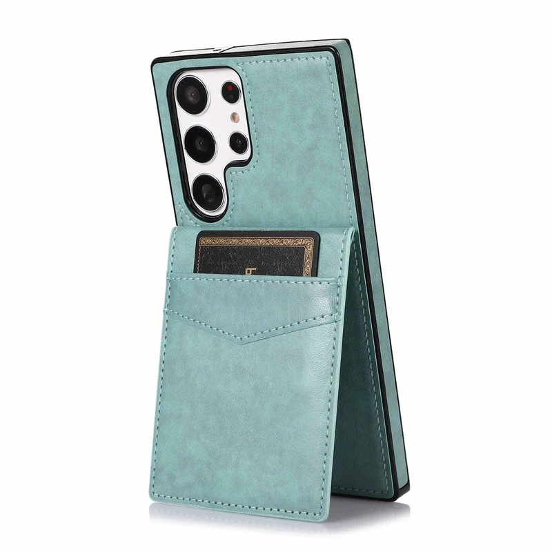 Solid Color Leather Card Wallet Samsung Phone Case