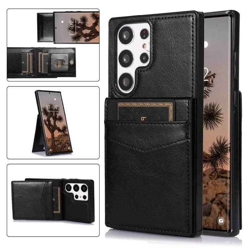 Solid Color Leather Card Wallet Samsung Phone Case