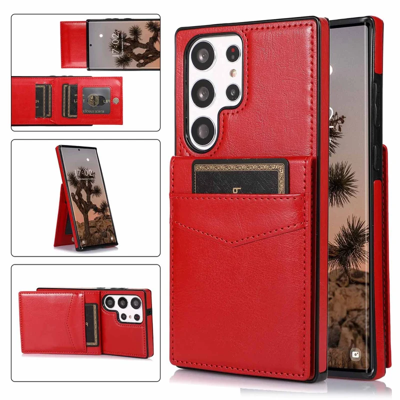 Solid Color Leather Card Wallet Samsung Phone Case