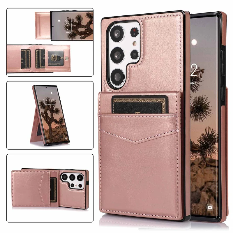 Solid Color Leather Card Wallet Samsung Phone Case