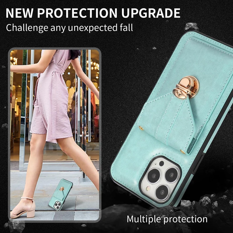 Buckle Closure Card Holder Leather Samsung Phone Case Crossbody Lanyard