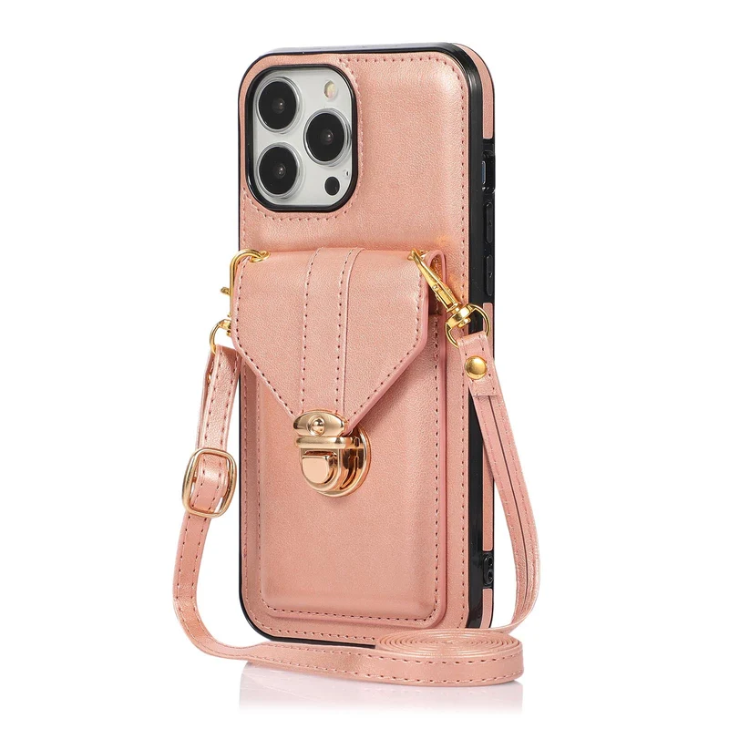 Buckle Closure Card Holder Leather Samsung Phone Case Crossbody Lanyard