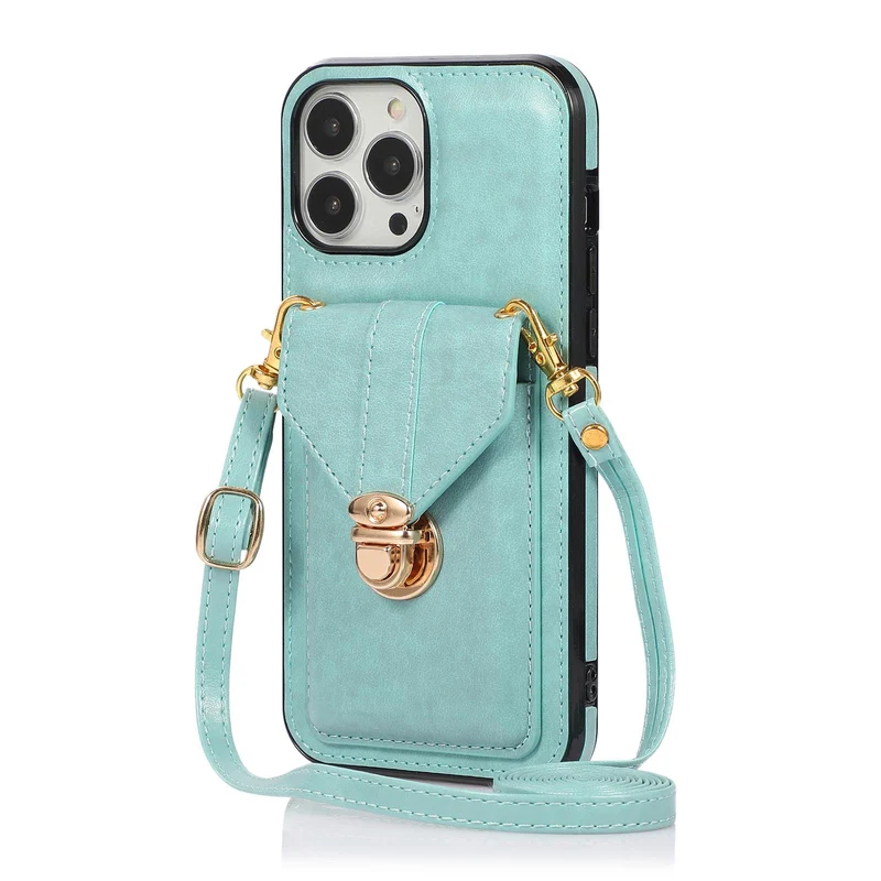 Buckle Closure Card Holder Leather Samsung Phone Case Crossbody Lanyard