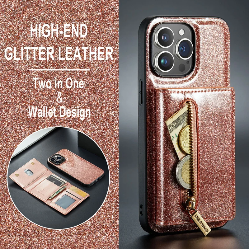 Magnetic Wallet Glitter Leather Protective iPhone Case