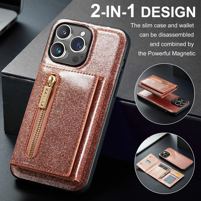 Magnetic Wallet Glitter Leather Protective iPhone Case